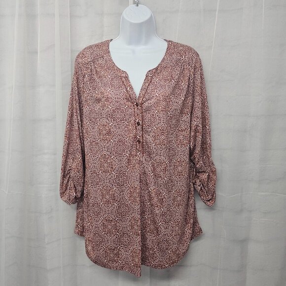 Croft & Barrow Red Orange Boho Floral Geometric Peasant Blouse 1X - Picture 1 of 11